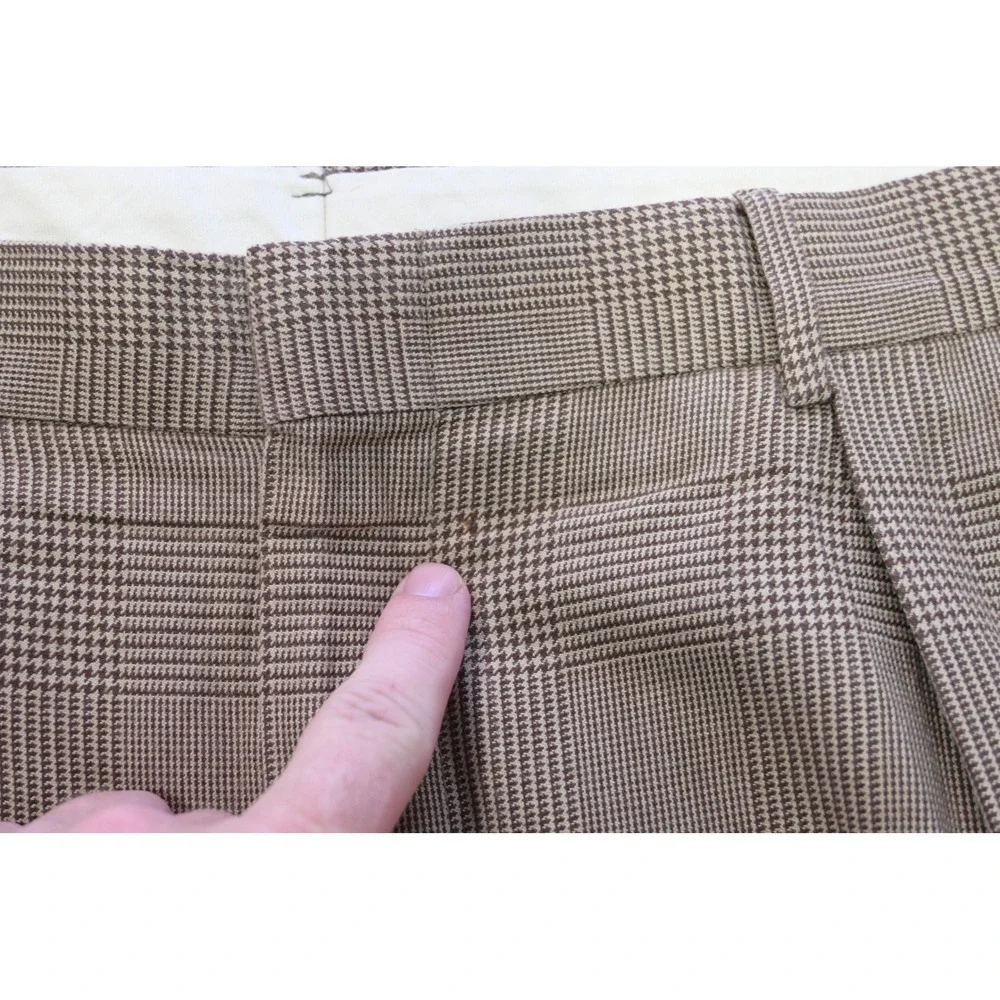 Polo Ralph Lauren Dress Pants Mens 36x29 Brown Glen Plaid Pleated Cuffed
